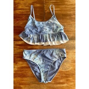 Roxy Girls Blue Tie Dye Ruffle Bikini Two Piece Swimsuit Size 10